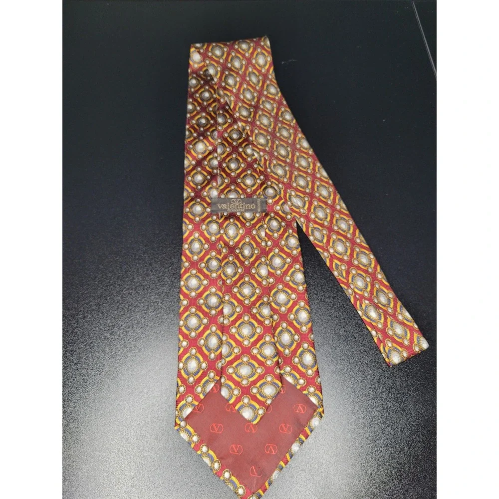 Valentino Men's Necktie Burgundy Geometric Silk 3.75